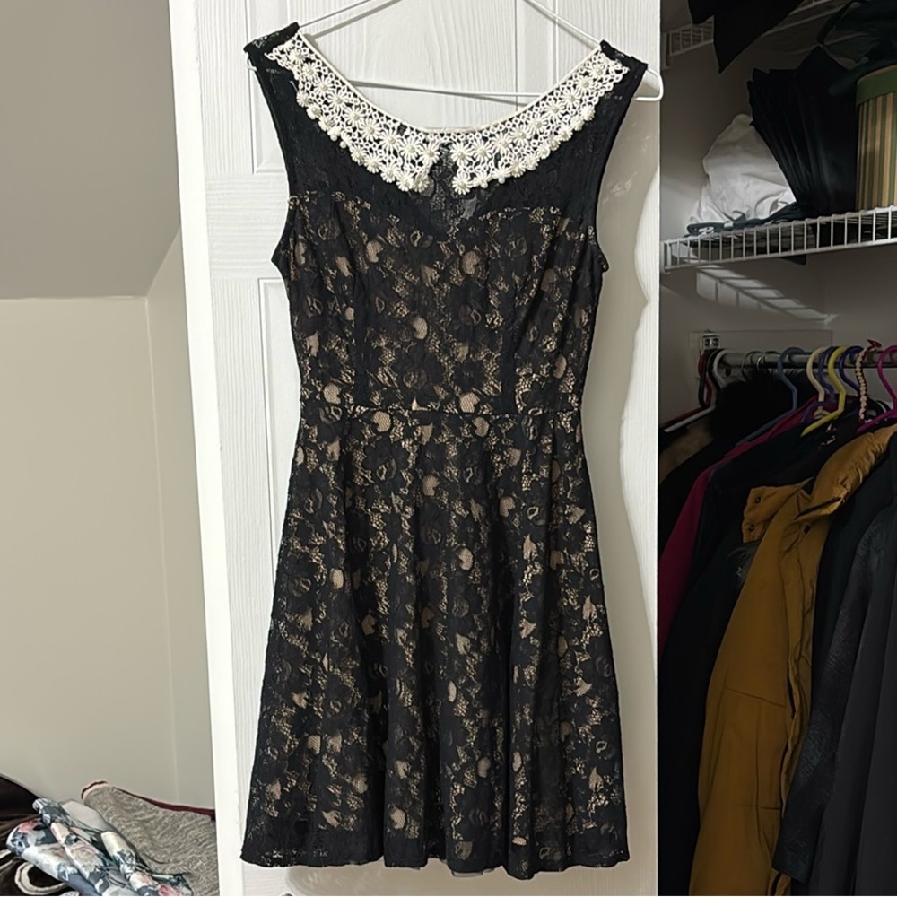 Boutique 1861 - Scala Black Lace Mini Dress with Cream Details